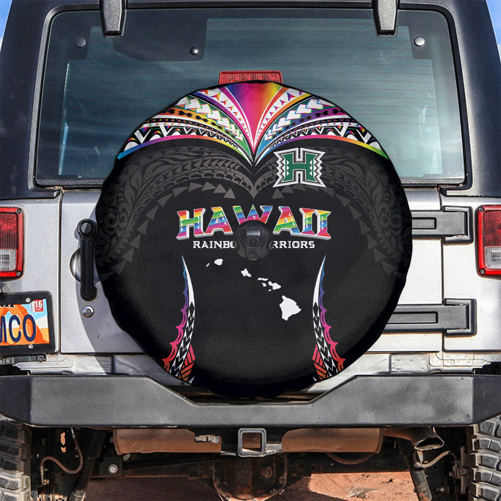 Hawaii Rainbow Warriors Spare Tire Cover Polynesian Motif Special Edition Rainbow Gradient