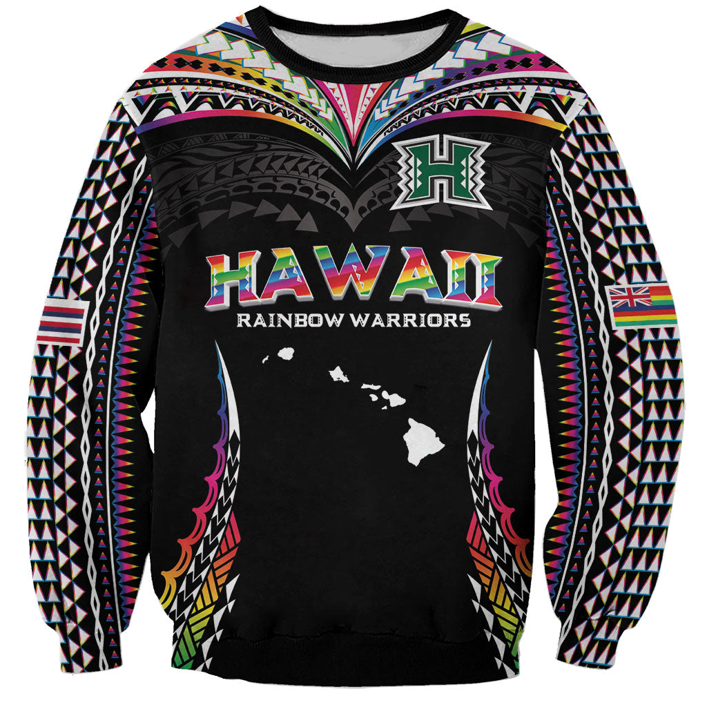 Custom Hawaii Rainbow Warriors Sweatshirt Polynesian Motif Special Edition Rainbow Gradient