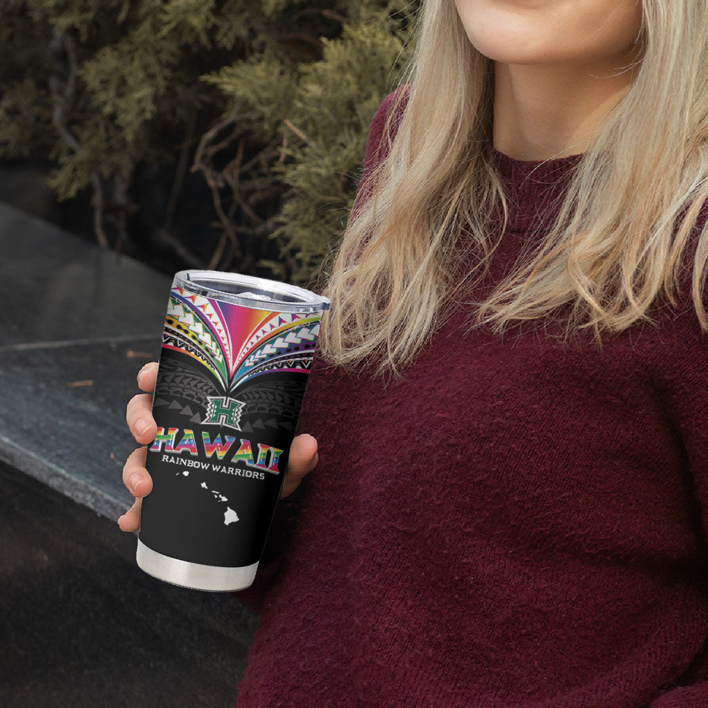 Custom Hawaii Rainbow Warriors Tumbler Cup Polynesian Motif Special Edition Rainbow Gradient