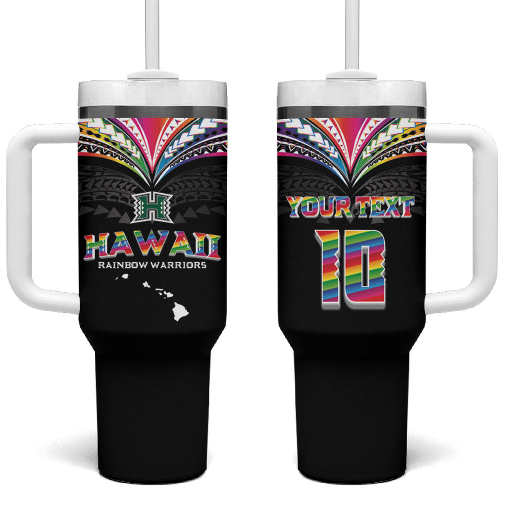 Custom Hawaii Rainbow Warriors Tumbler With Handle Polynesian Motif Special Edition Rainbow Gradient