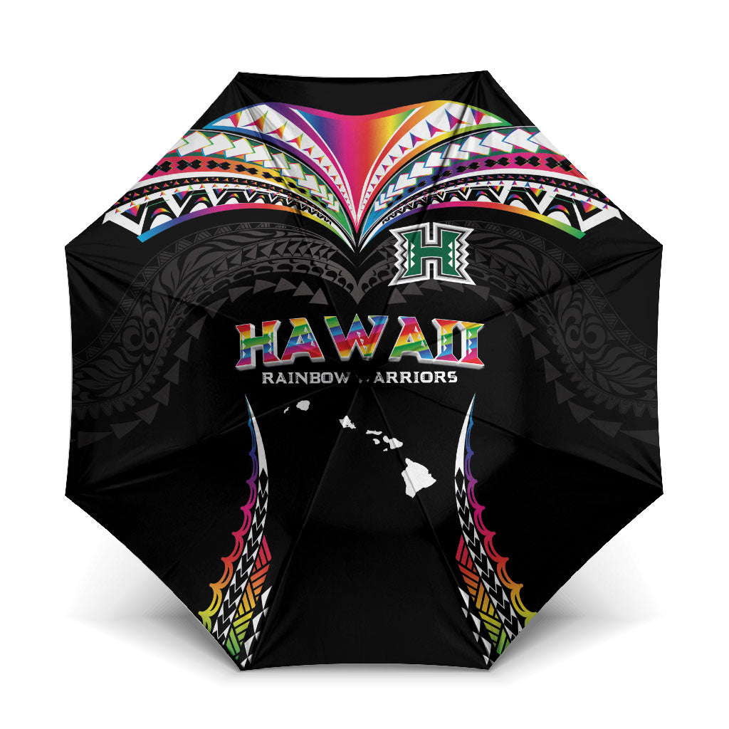 Hawaii Rainbow Warriors Umbrella Polynesian Motif Special Edition Rainbow Gradient