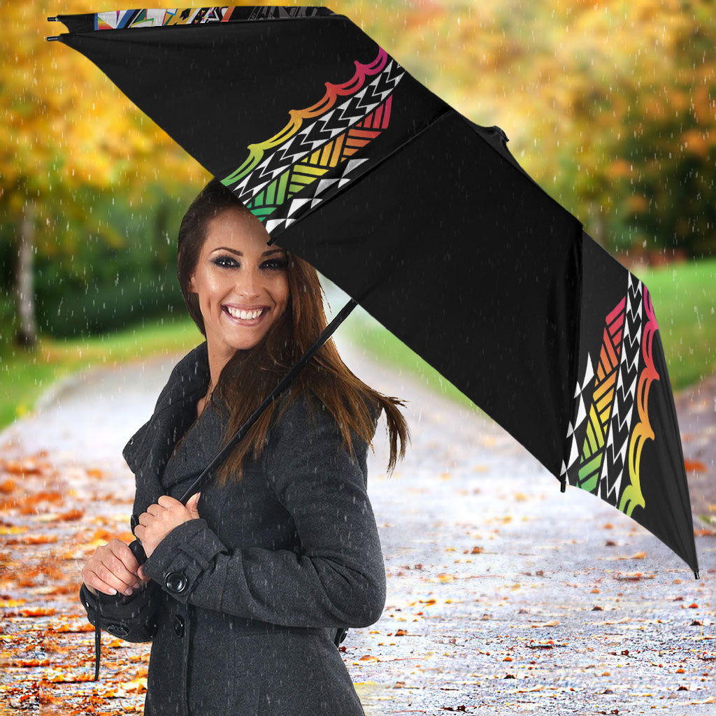 Hawaii Rainbow Warriors Umbrella Polynesian Motif Special Edition Rainbow Gradient