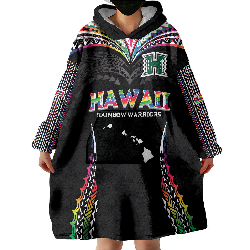 Custom Hawaii Rainbow Warriors Wearable Blanket Hoodie Polynesian Motif Special Edition Rainbow Gradient