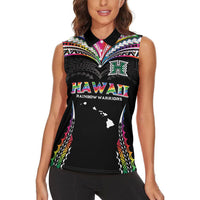 Custom Hawaii Rainbow Warriors Women Sleeveless Polo Shirt Polynesian Motif Special Edition Rainbow Gradient