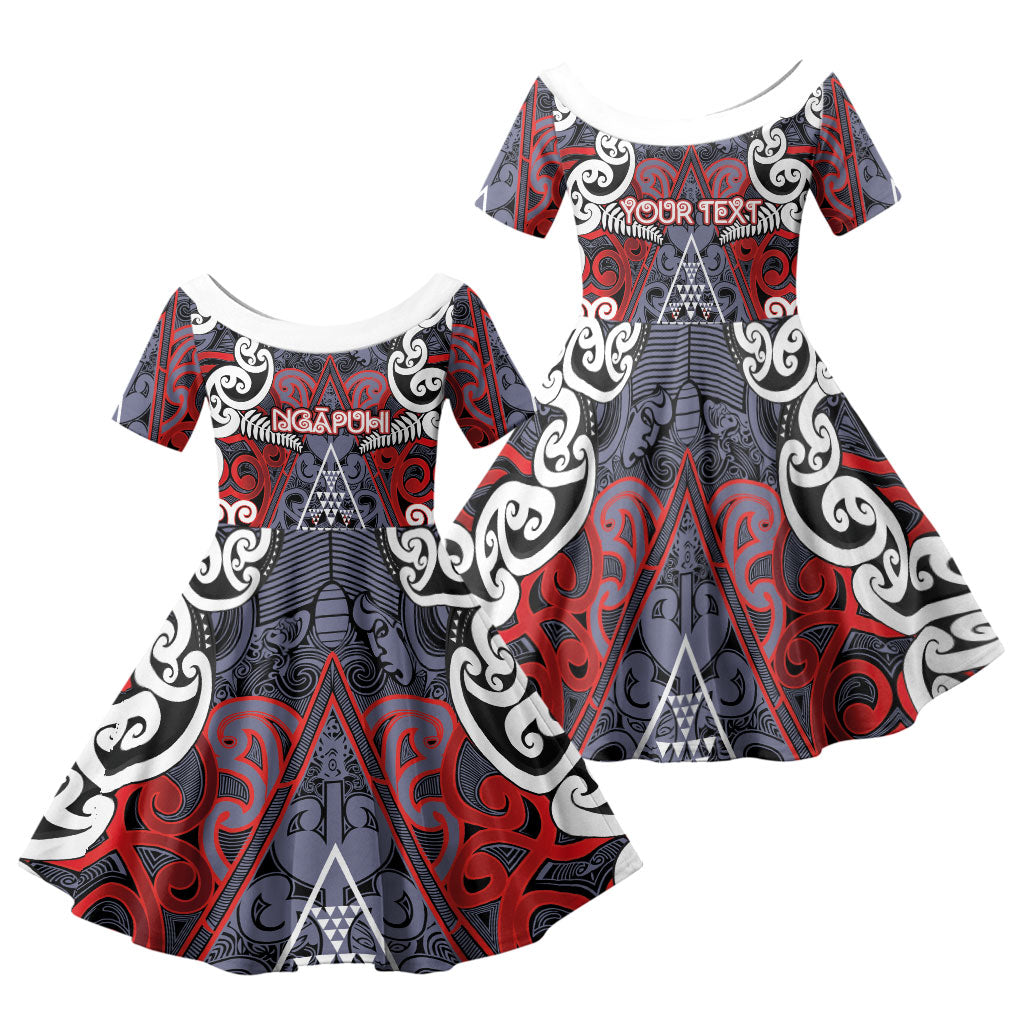 Personalised Aotearoa Iwi Ngapuhi Family Matching Off Shoulder Maxi Dress and Hawaiian Shirt Maori Motif Tribal