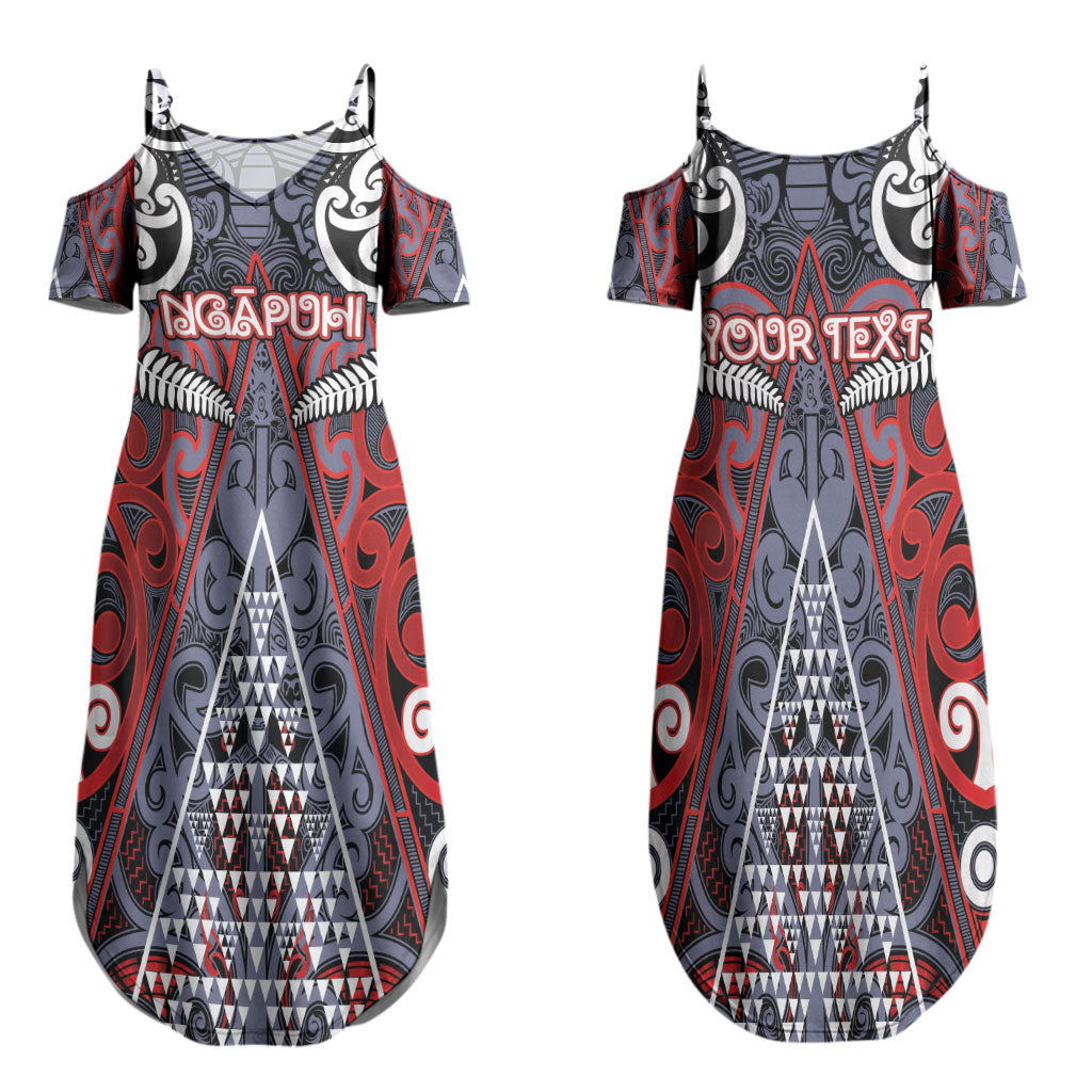 Personalised Aotearoa Iwi Ngapuhi Family Matching Summer Maxi Dress and Hawaiian Shirt Maori Motif Tribal