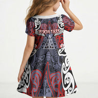 Personalised Aotearoa Iwi Ngapuhi Kid Short Sleeve Dress Maori Motif Tribal