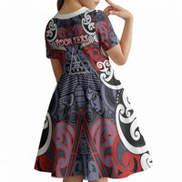 Personalised Aotearoa Iwi Ngapuhi Kid Short Sleeve Dress Maori Motif Tribal