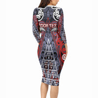 Personalised Aotearoa Iwi Ngapuhi Long Sleeve Bodycon Dress Maori Motif Tribal