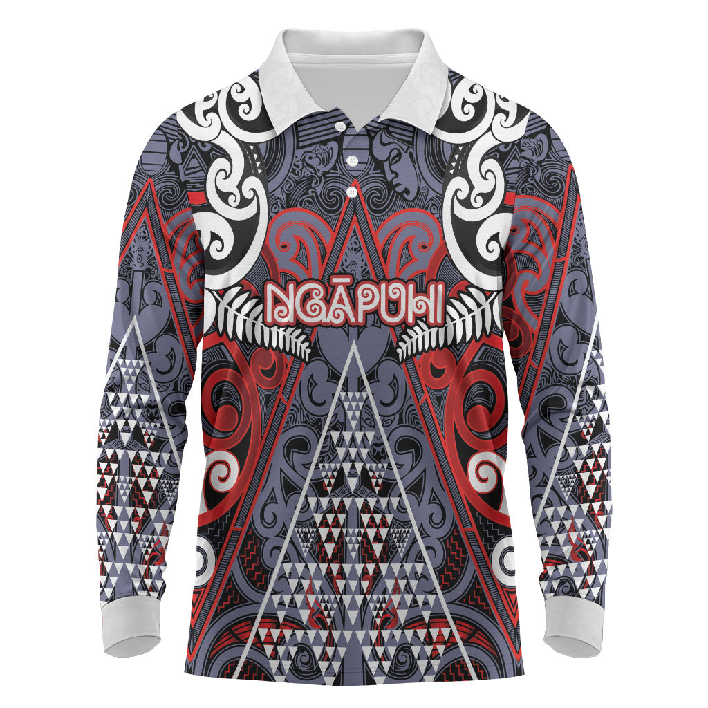 Personalised Aotearoa Iwi Ngapuhi Long Sleeve Polo Shirt Maori Motif Tribal