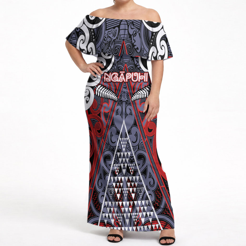 Personalised Aotearoa Iwi Ngapuhi Off Shoulder Maxi Dress Maori Motif Tribal