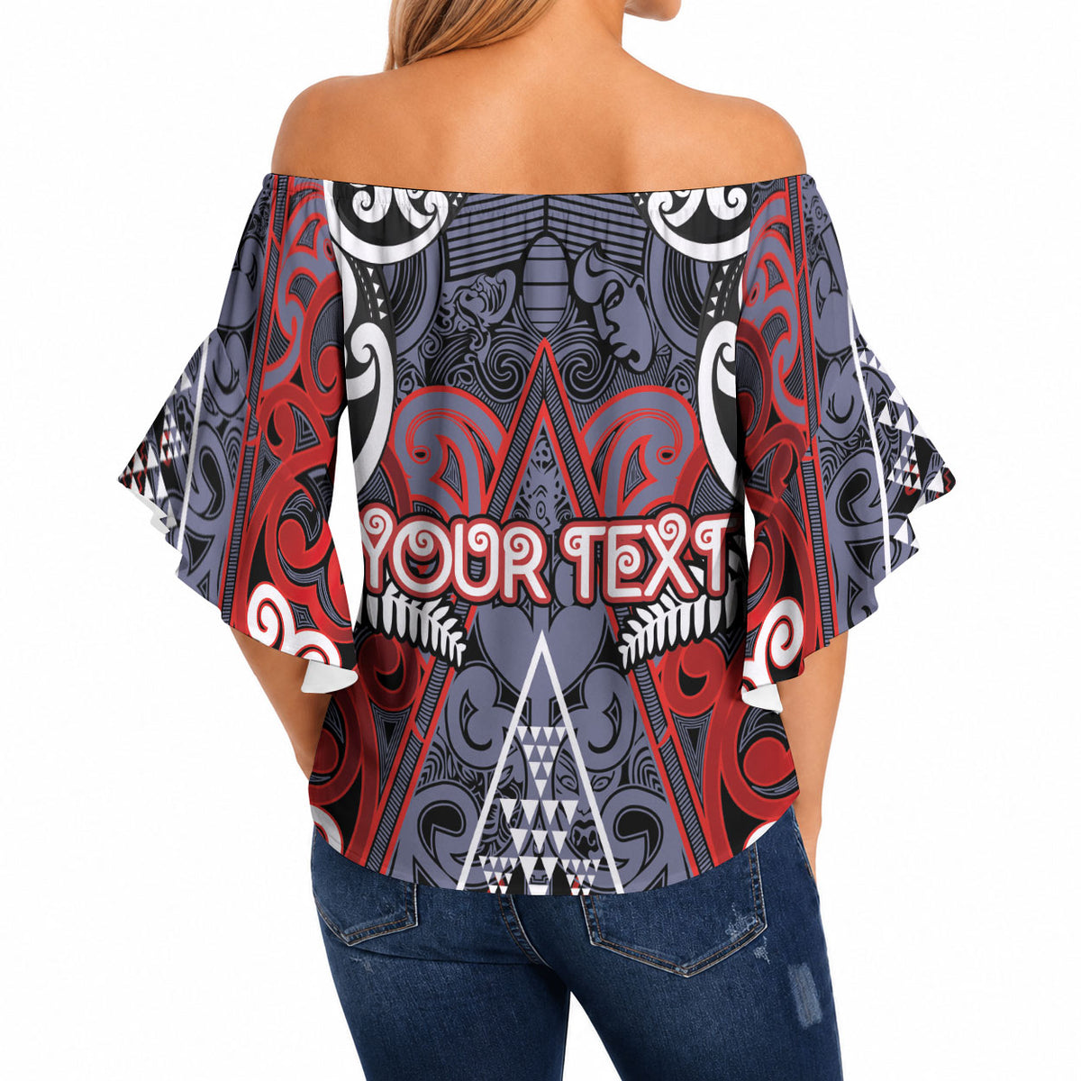 Personalised Aotearoa Iwi Ngapuhi Off Shoulder Wrap Waist Top Maori Motif Tribal