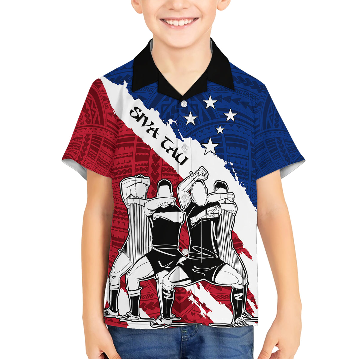 samoa-rugby-family-matching-short-sleeve-bodycon-dress-and-hawaiian-shirt-siva-tau-dance-polynesian-tattoo-brush-style