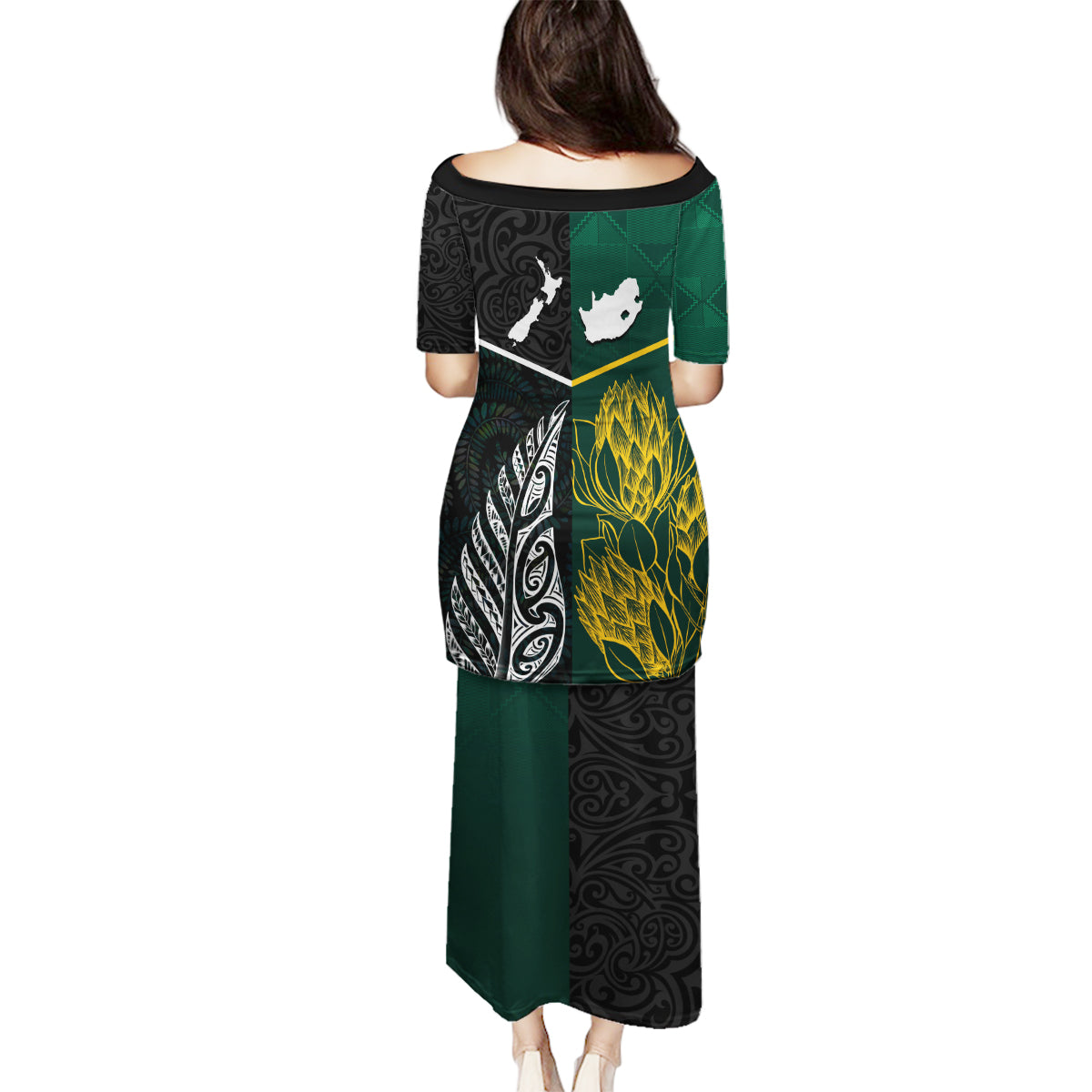 South Africa and New Zealand Family Matching Puletasi Dress and Hawaiian Shirt King Protea and Silver Fern Mix Culture Pattern LT03 - Polynesian Pride
