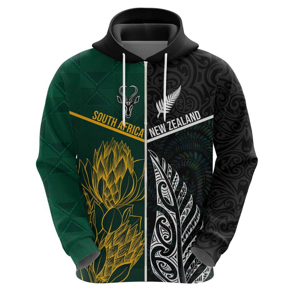 South Africa and New Zealand Hoodie King Protea and Silver Fern Mix Culture Pattern LT03 - Polynesian Pride