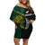 South Africa and New Zealand Off Shoulder Short Dress King Protea and Silver Fern Mix Culture Pattern LT03 Women Black - Polynesian Pride