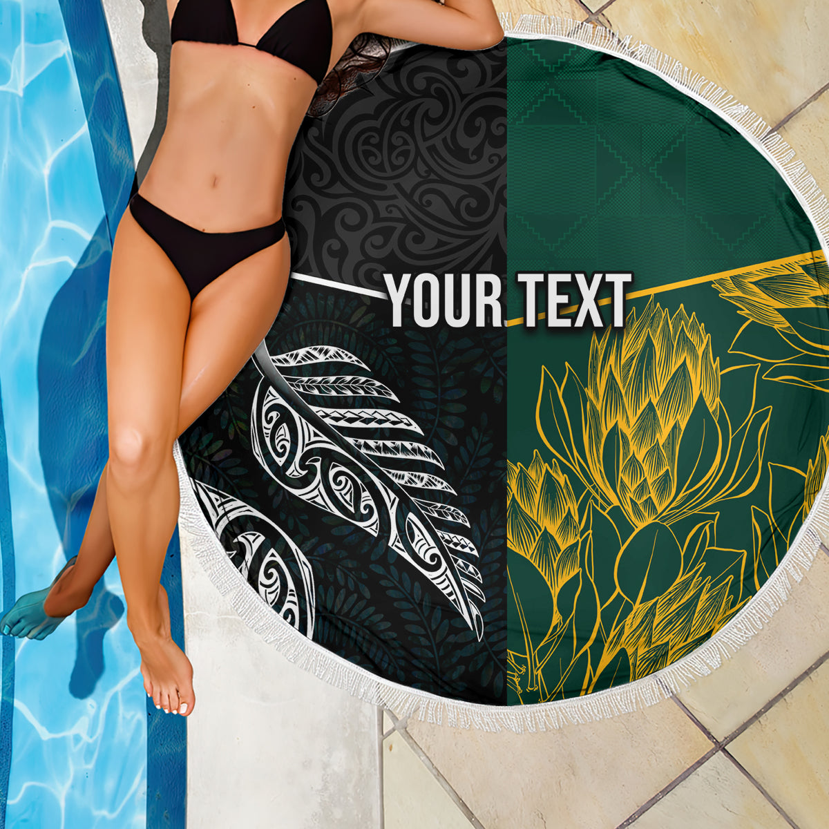 Personalised South Africa and New Zealand Beach Blanket King Protea and Silver Fern Mix Culture Pattern LT03 - Polynesian Pride