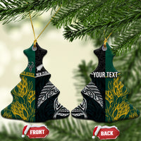 Personalised South Africa and New Zealand Ceramic Ornament King Protea and Silver Fern Mix Culture Pattern LT03 Christmas Tree Black - Polynesian Pride