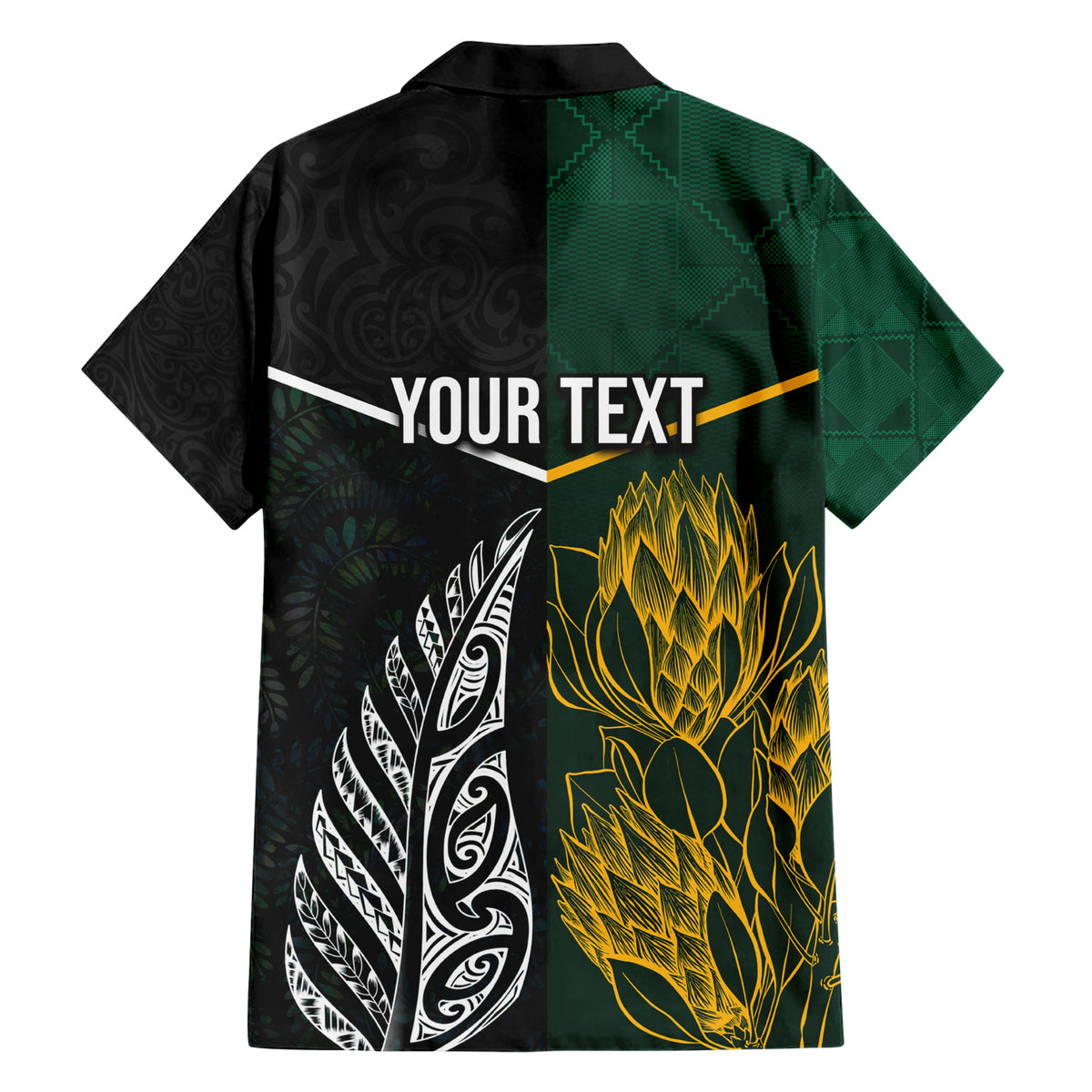 Personalised South Africa and New Zealand Family Matching Short Sleeve Bodycon Dress and Hawaiian Shirt King Protea and Silver Fern Mix Culture Pattern LT03 - Polynesian Pride