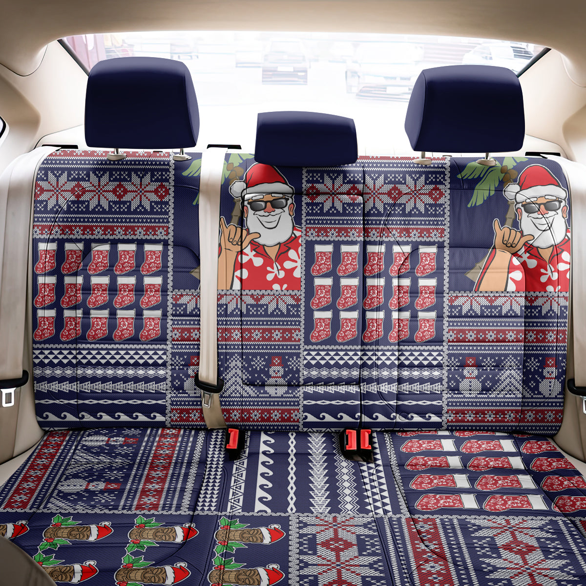 Hawaii Mele Kalikimaka Back Car Seat Cover Aloha and Christmas Elements Patchwork Blue Style LT03 - Polynesian Pride