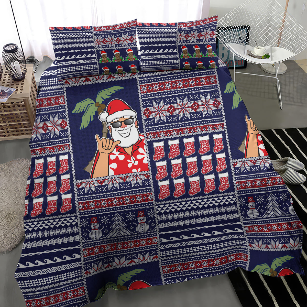 Hawaii Mele Kalikimaka Bedding Set Aloha and Christmas Elements Patchwork Blue Style LT03 - Polynesian Pride