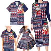 Hawaii Mele Kalikimaka Family Matching Long Sleeve Bodycon Dress and Hawaiian Shirt Aloha and Christmas Elements Patchwork Blue Style LT03 - Polynesian Pride