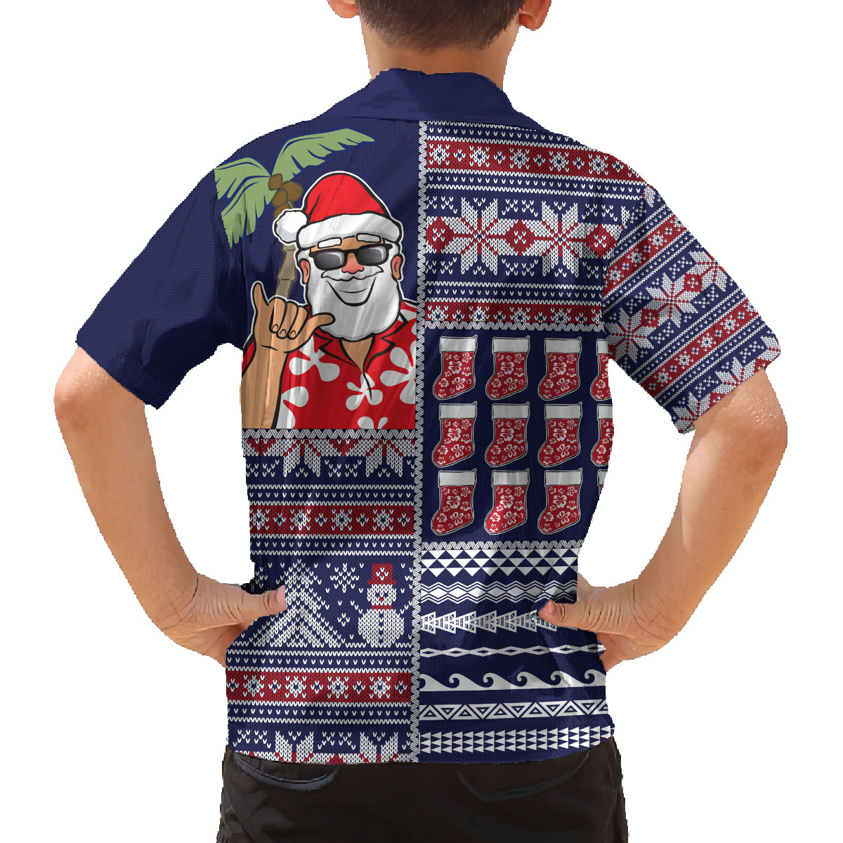 Hawaii Mele Kalikimaka Family Matching Off Shoulder Maxi Dress and Hawaiian Shirt Aloha and Christmas Elements Patchwork Blue Style LT03 - Polynesian Pride
