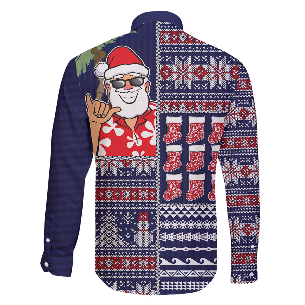 Hawaii Mele Kalikimaka Family Matching Off Shoulder Short Dress and Hawaiian Shirt Aloha and Christmas Elements Patchwork Blue Style LT03 - Polynesian Pride