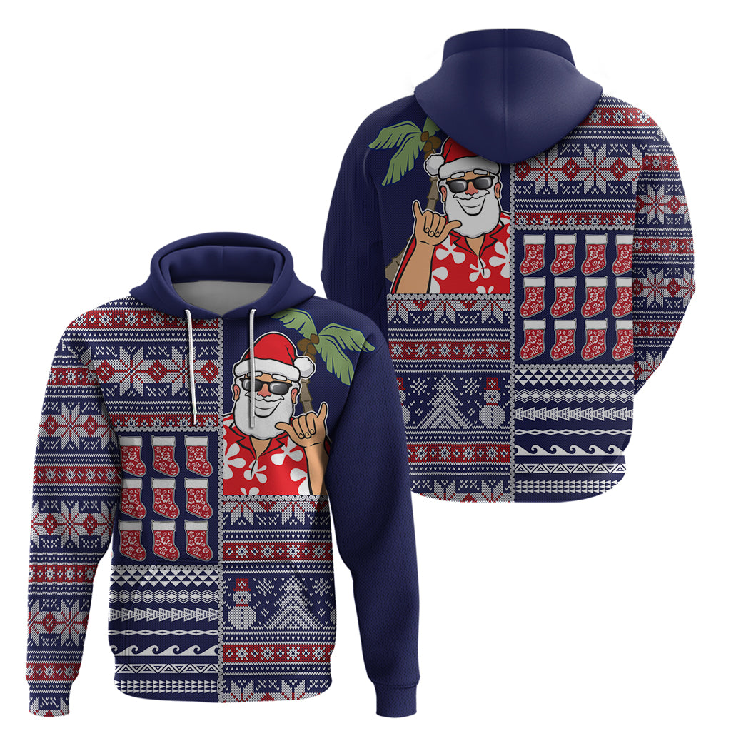 Hawaii Mele Kalikimaka Hoodie Aloha and Christmas Elements Patchwork Blue Style LT03 - Polynesian Pride