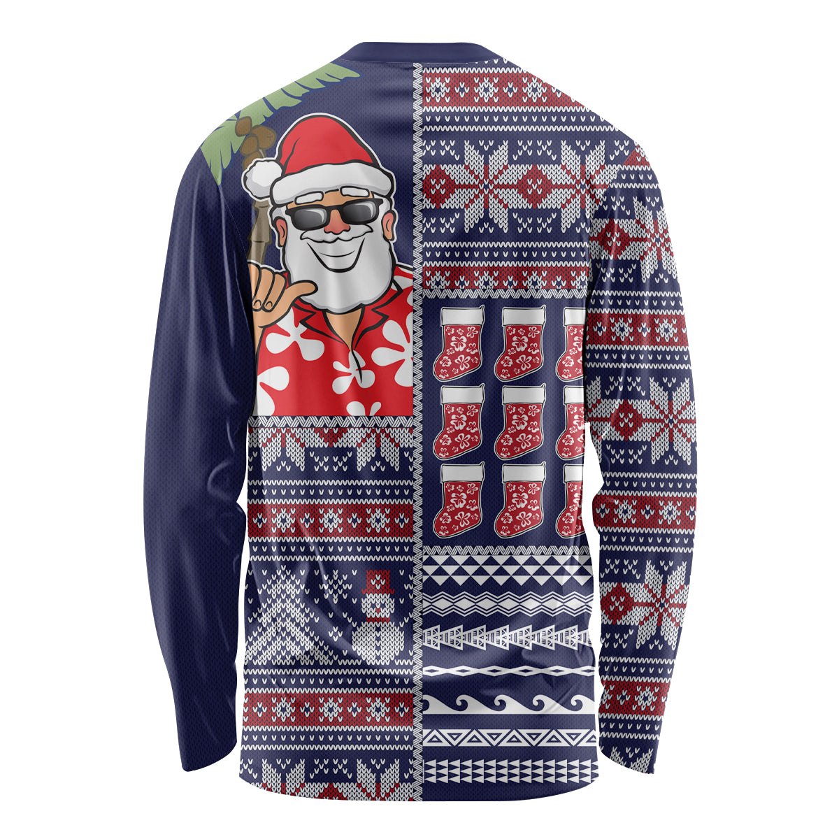 Hawaii Mele Kalikimaka Long Sleeve Shirt Aloha and Christmas Elements Patchwork Blue Style LT03 - Polynesian Pride