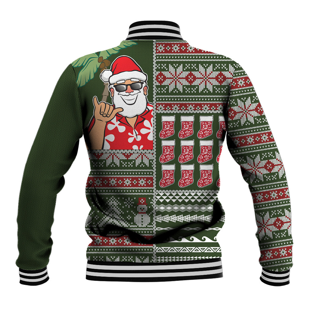 Hawaii Mele Kalikimaka Baseball Jacket Aloha and Christmas Elements Patchwork Green Style LT03 - Polynesian Pride