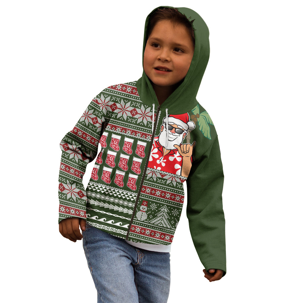 Hawaii Mele Kalikimaka Kid Hoodie Aloha and Christmas Elements Patchwork Green Style LT03 - Polynesian Pride