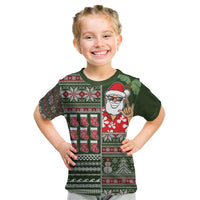 Hawaii Mele Kalikimaka Kid T Shirt Aloha and Christmas Elements Patchwork Green Style LT03 Green - Polynesian Pride