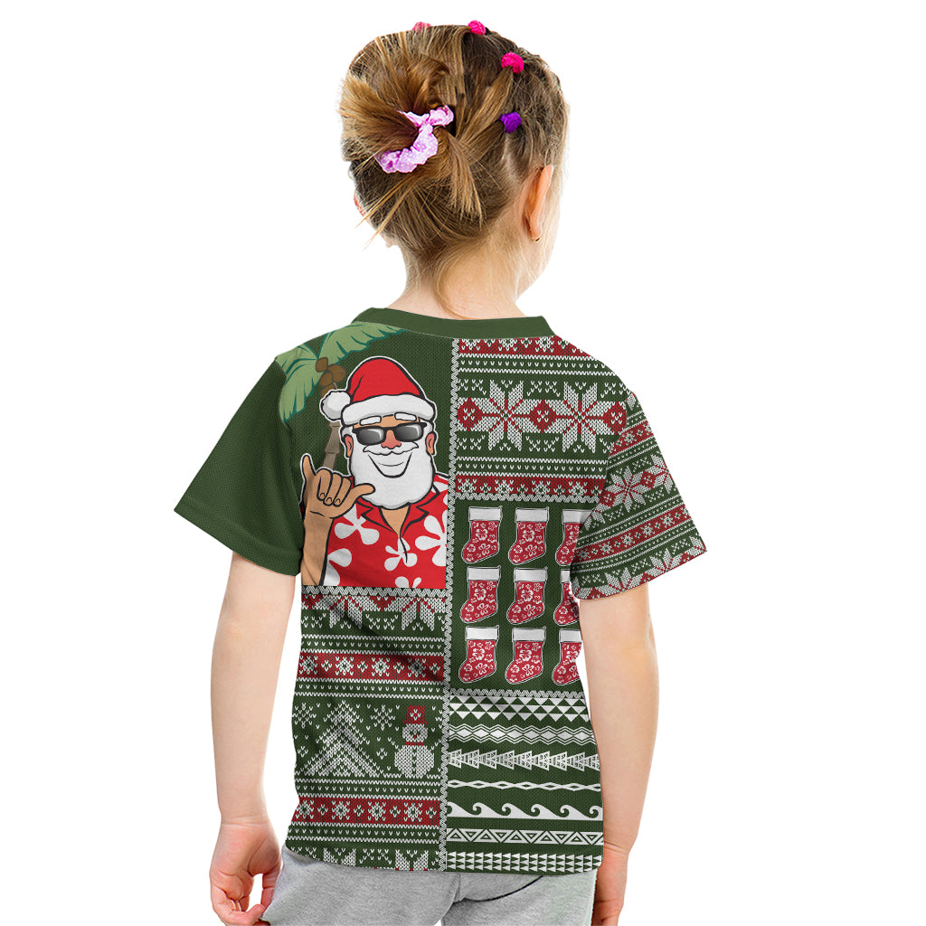Hawaii Mele Kalikimaka Kid T Shirt Aloha and Christmas Elements Patchwork Green Style LT03 - Polynesian Pride