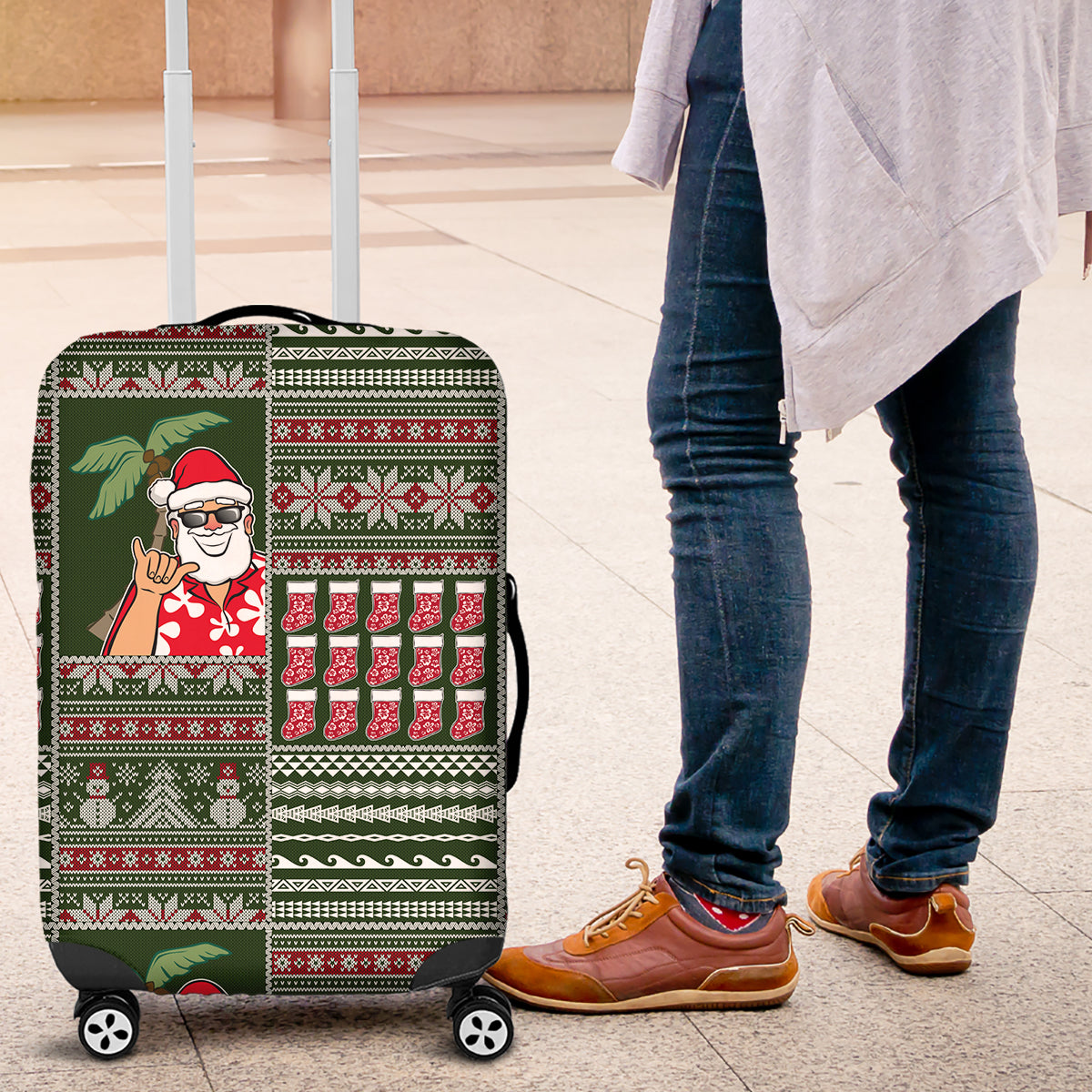 Hawaii Mele Kalikimaka Luggage Cover Aloha and Christmas Elements Patchwork Green Style LT03 Green - Polynesian Pride