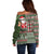 Hawaii Mele Kalikimaka Off Shoulder Sweater Aloha and Christmas Elements Patchwork Green Style LT03 - Polynesian Pride