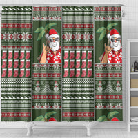 Hawaii Mele Kalikimaka Shower Curtain Aloha and Christmas Elements Patchwork Green Style LT03 - Polynesian Pride