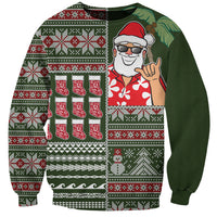 Hawaii Mele Kalikimaka Sweatshirt Aloha and Christmas Elements Patchwork Green Style LT03 Unisex Green - Polynesian Pride