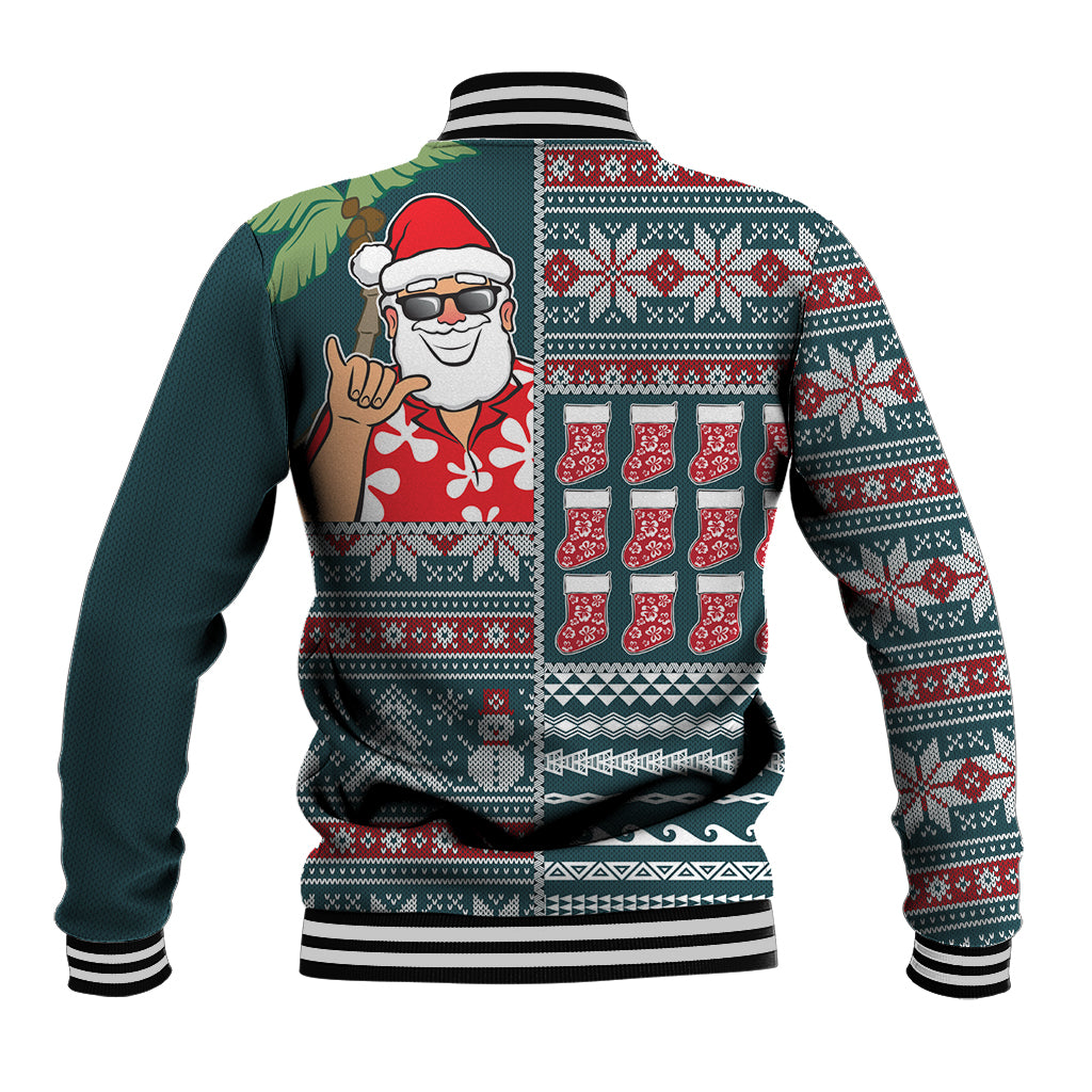 Hawaii Mele Kalikimaka Baseball Jacket Aloha and Christmas Elements Patchwork Turquoise Style LT03 - Polynesian Pride