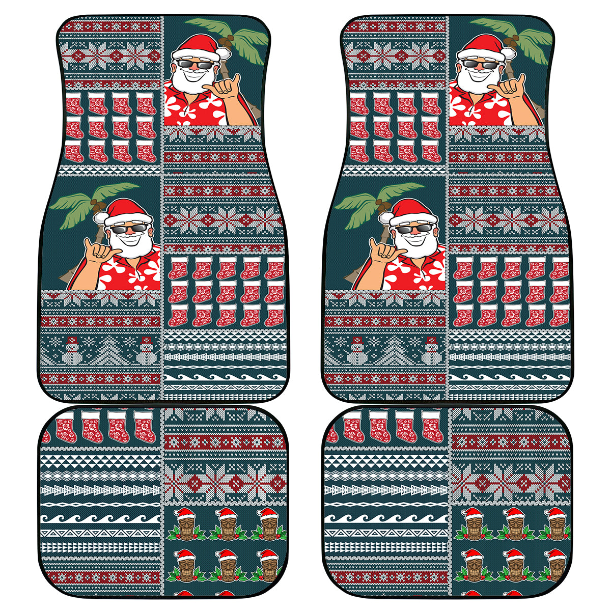 Hawaii Mele Kalikimaka Car Mats Aloha and Christmas Elements Patchwork Turquoise Style LT03 Turquoise - Polynesian Pride