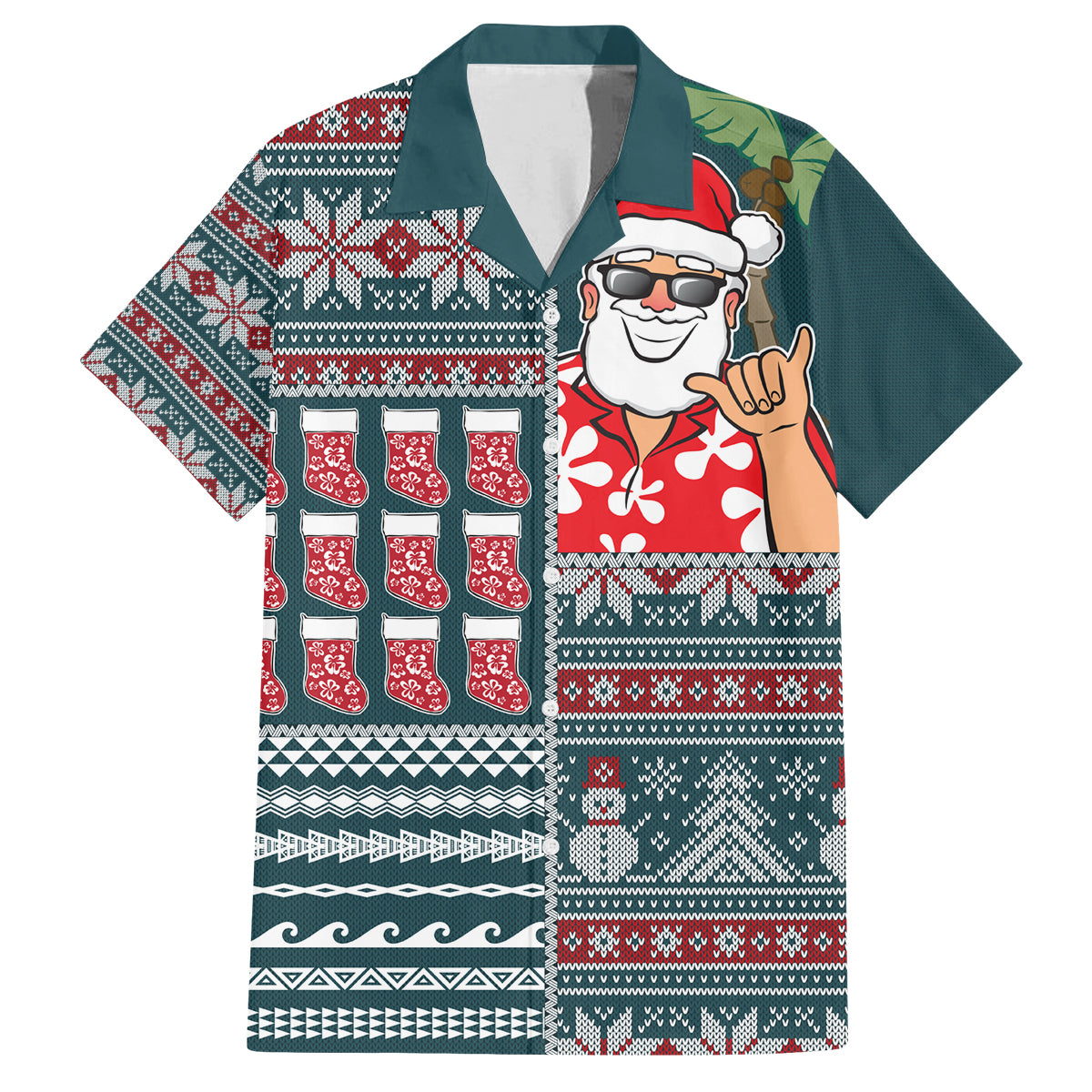 Hawaii Mele Kalikimaka Family Matching Off Shoulder Maxi Dress and Hawaiian Shirt Aloha and Christmas Elements Patchwork Turquoise Style LT03 Dad's Shirt - Short Sleeve Turquoise - Polynesian Pride