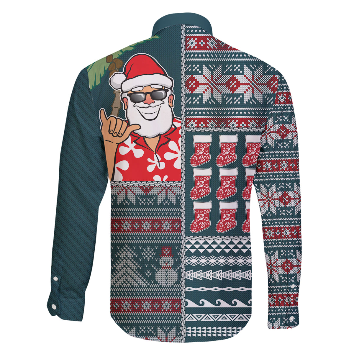 Hawaii Mele Kalikimaka Family Matching Off Shoulder Maxi Dress and Hawaiian Shirt Aloha and Christmas Elements Patchwork Turquoise Style LT03 - Polynesian Pride