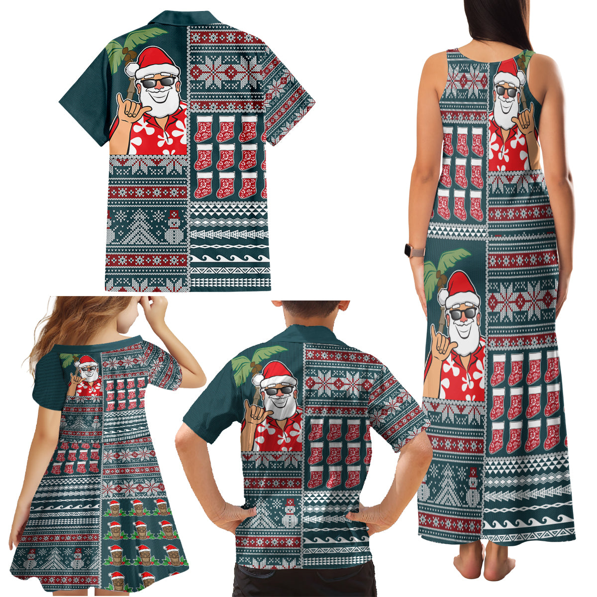 Hawaii Mele Kalikimaka Family Matching Tank Maxi Dress and Hawaiian Shirt Aloha and Christmas Elements Patchwork Turquoise Style LT03 - Polynesian Pride