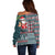 Hawaii Mele Kalikimaka Off Shoulder Sweater Aloha and Christmas Elements Patchwork Turquoise Style LT03 - Polynesian Pride