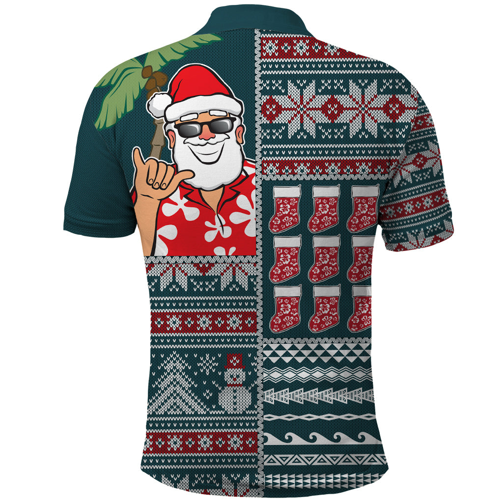 Hawaii Mele Kalikimaka Polo Shirt Aloha and Christmas Elements Patchwork Turquoise Style LT03 - Polynesian Pride