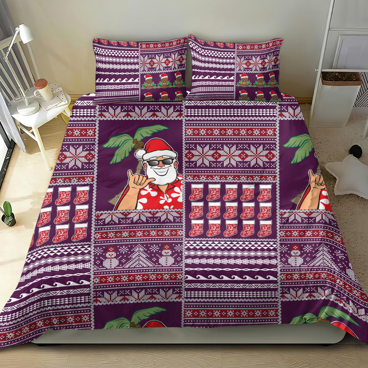 Hawaii Mele Kalikimaka Bedding Set Aloha and Christmas Elements Patchwork Pink Style LT03 - Polynesian Pride