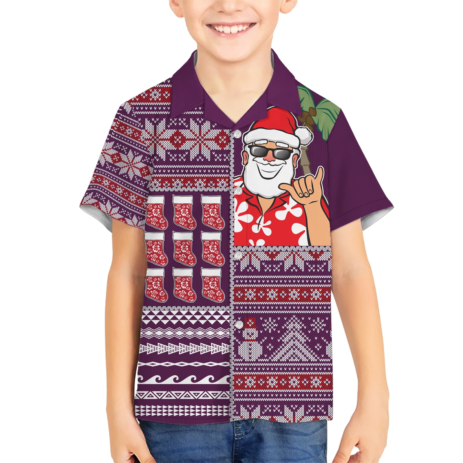 Hawaii Mele Kalikimaka Kid Hawaiian Shirt Aloha and Christmas Elements Patchwork Pink Style LT03 Kid Pink - Polynesian Pride
