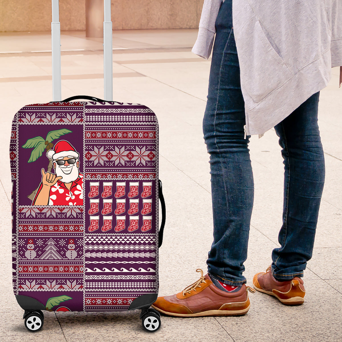 Hawaii Mele Kalikimaka Luggage Cover Aloha and Christmas Elements Patchwork Pink Style LT03 Pink - Polynesian Pride