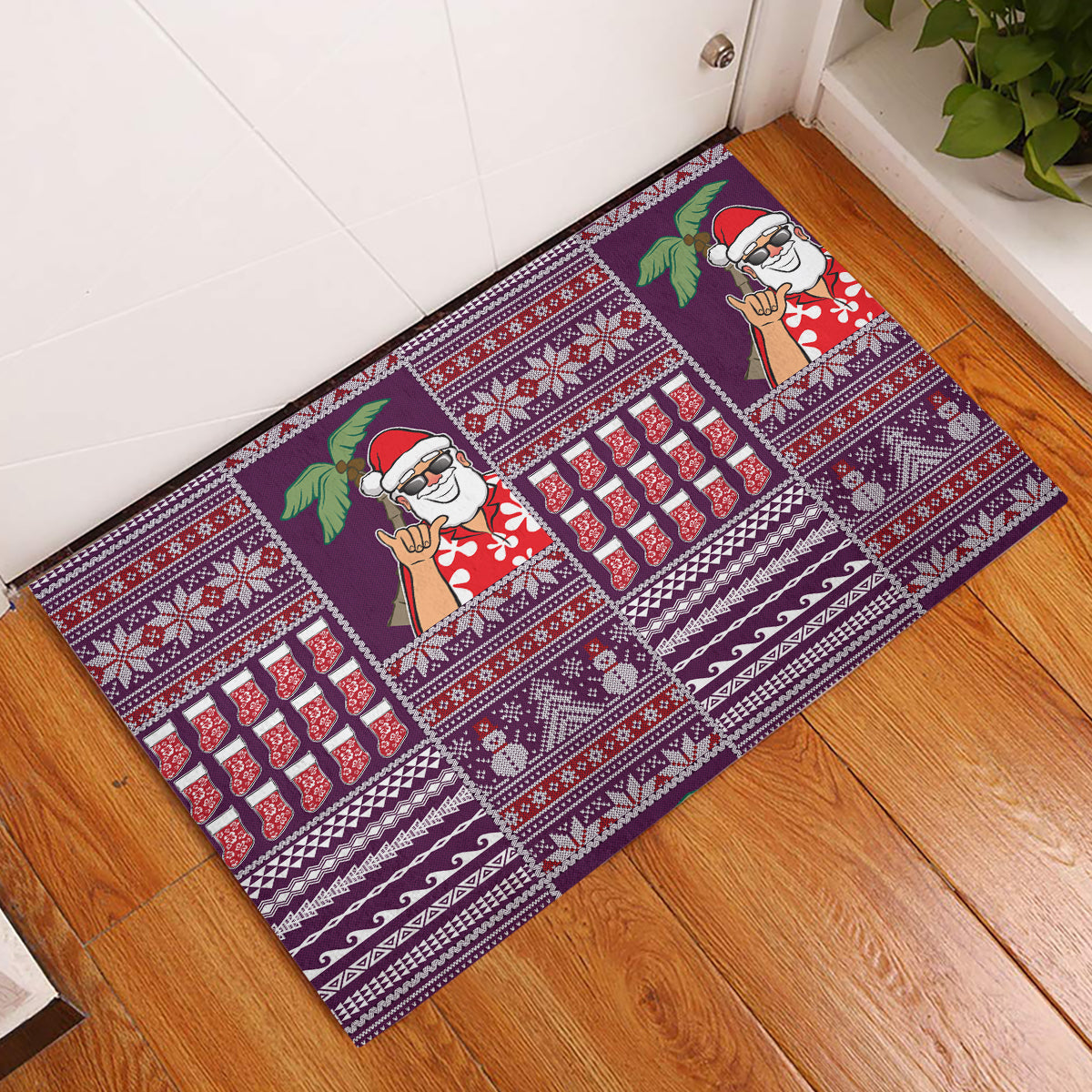 Hawaii Mele Kalikimaka Rubber Doormat Aloha and Christmas Elements Patchwork Pink Style LT03 Pink - Polynesian Pride