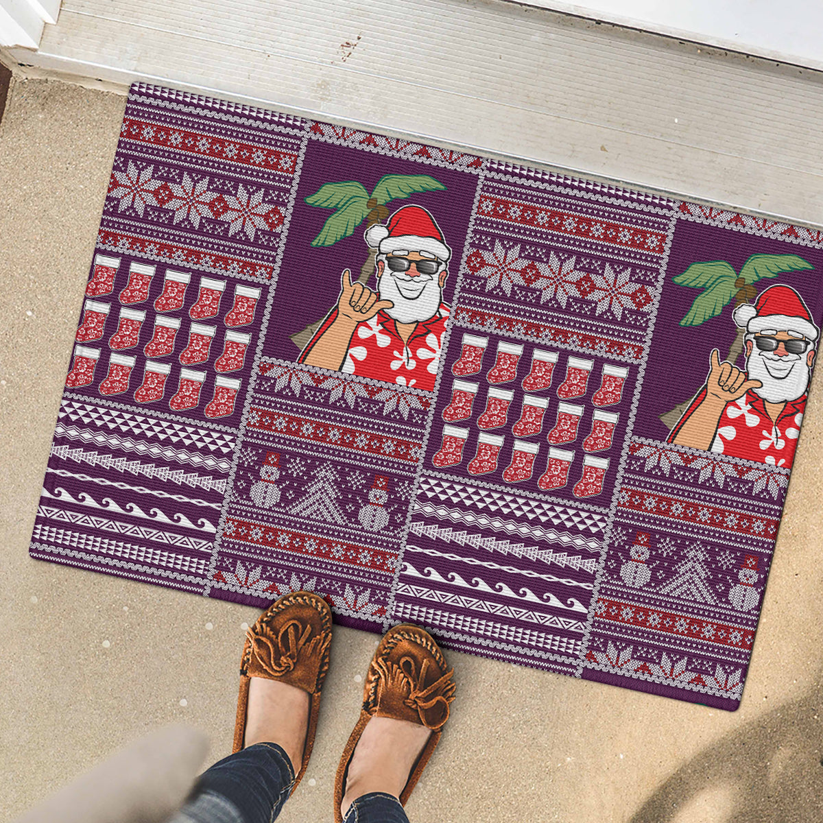 Hawaii Mele Kalikimaka Rubber Doormat Aloha and Christmas Elements Patchwork Pink Style LT03 - Polynesian Pride